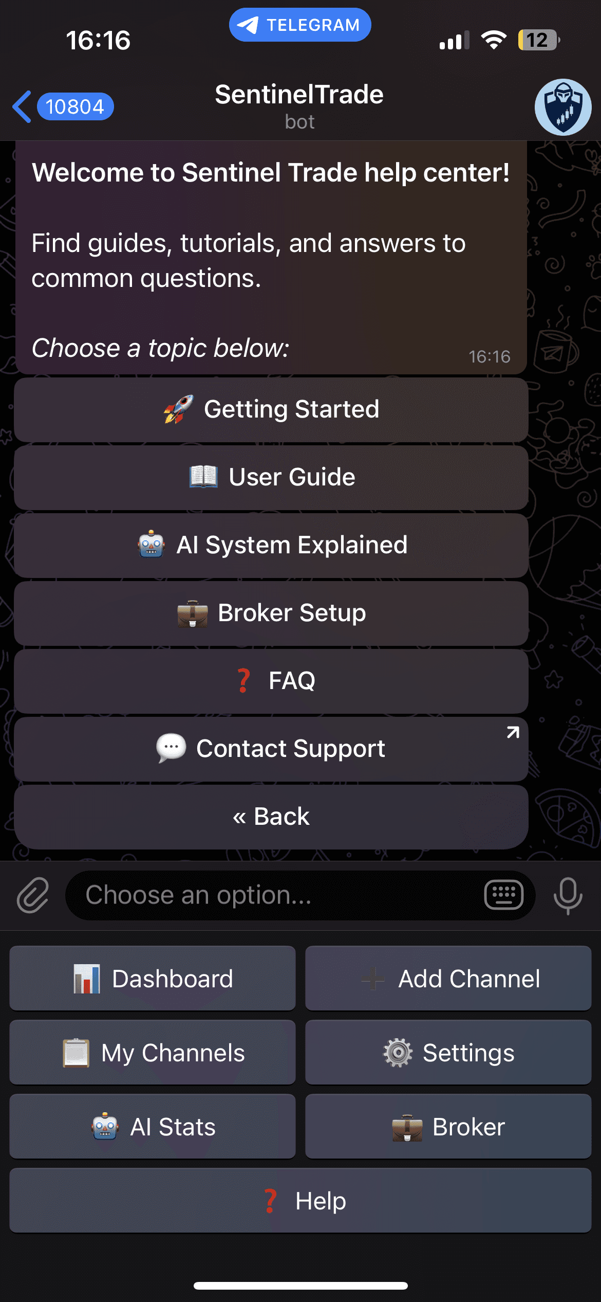 Telegram bot channel dashboard