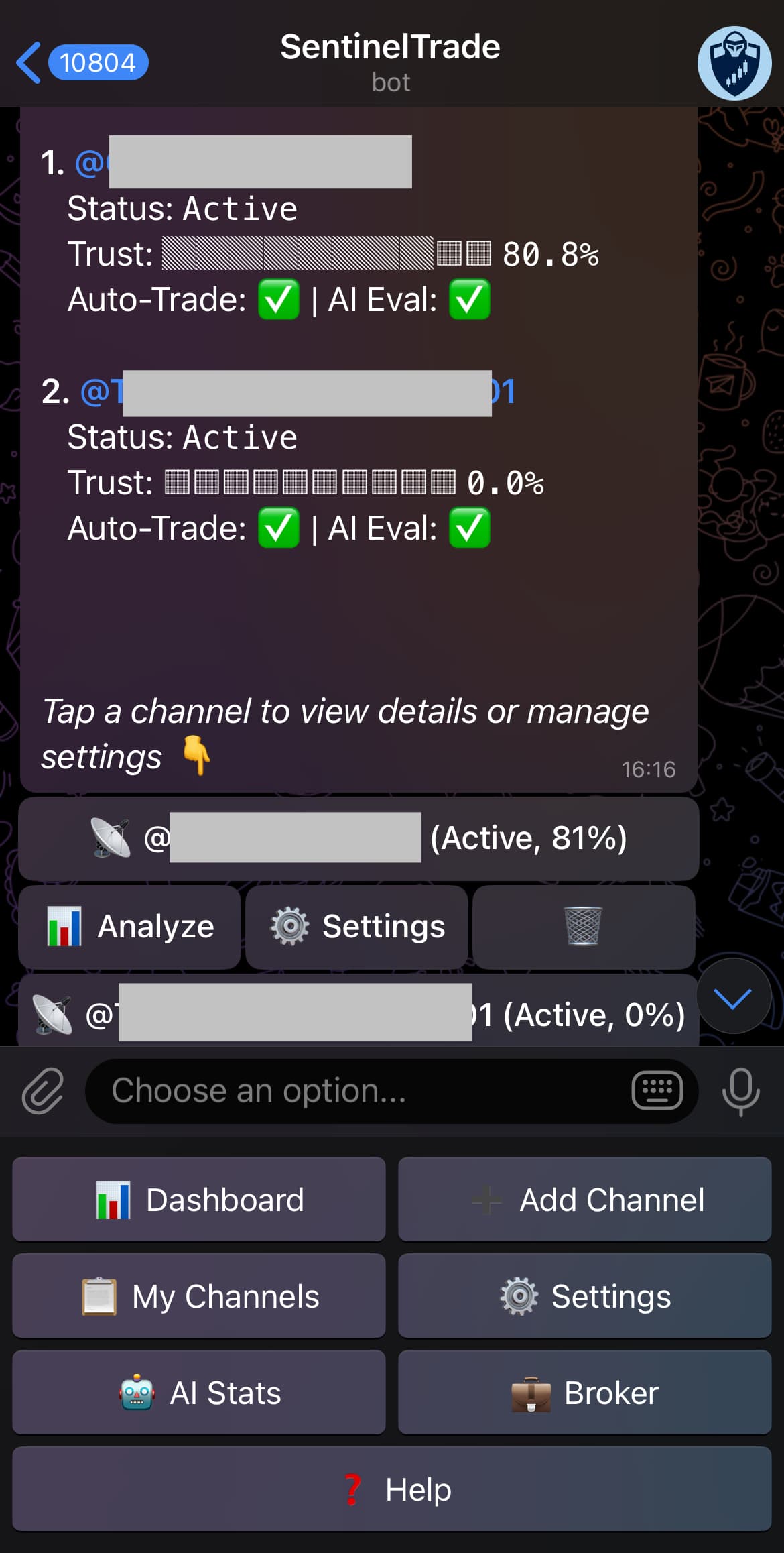 Telegram bot order execution
