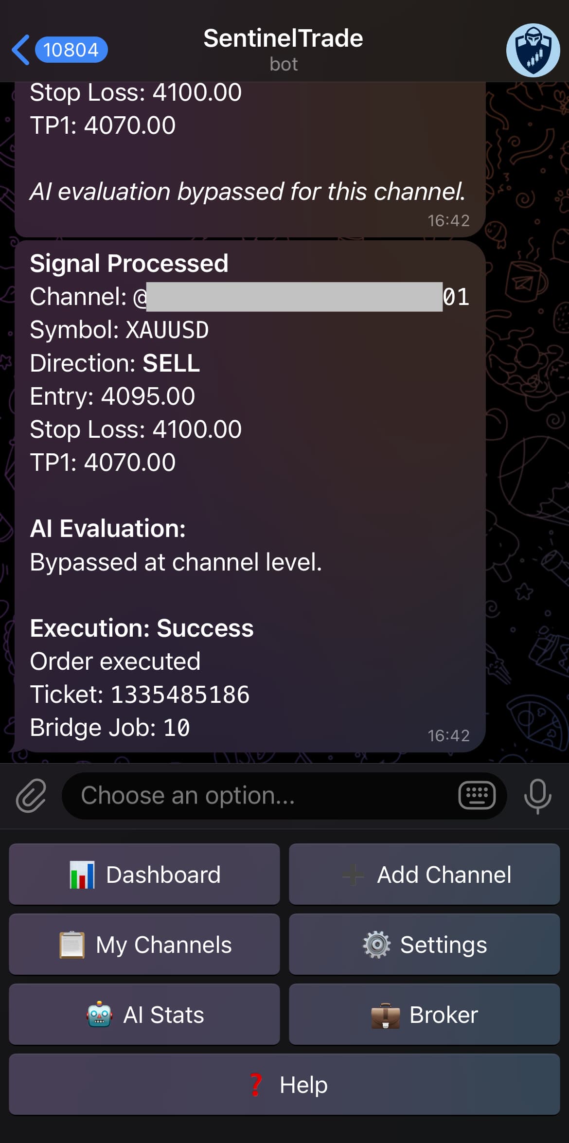 Telegram bot account overview